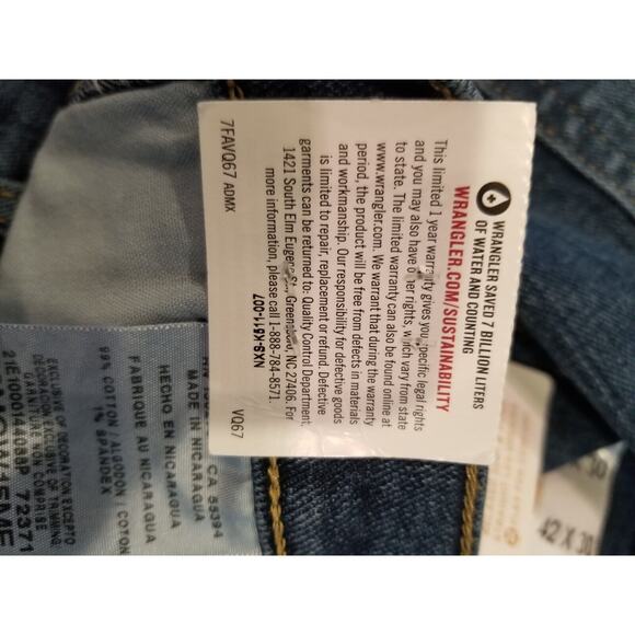 Wrangler Mens Blue Dark Wash 42×30 Relaxed‎ Fit Jeans - Picture 6 of 8